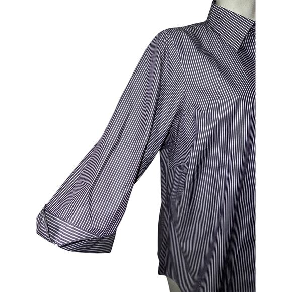 Lands’ End Top Women's Size 18W Purple Stripe Striped Button Up 3/4 Sleeve Shirt - Picture 3 of 11